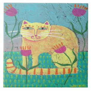 Katt i Garden-Abstrakten Kakelplatta