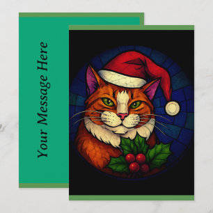 Katt i glasmålning jul orange marmorerad julkort