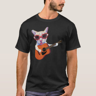 Katt i glasögon som spelar gitargrafik överst t shirt