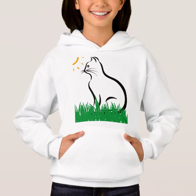 Katt i Grass Hoodie T Shirt (Framsida)