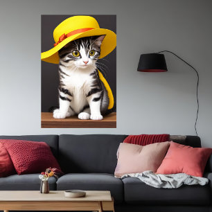 Katt i gult hatt AI Art Poster