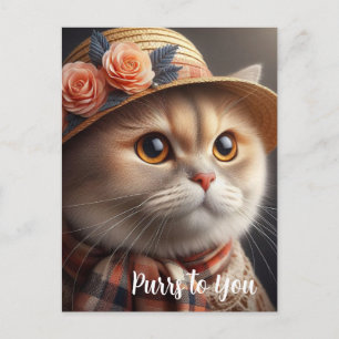 Katt i halmhatt Kattälskare Postkort Vykort
