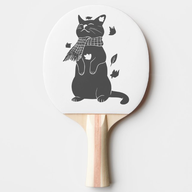 Katt i halsdukar för vintern-Välj tillbaka färg Pingisracket (Framsidan)