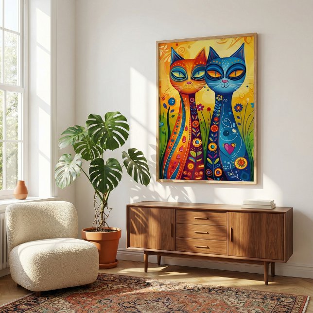 Katt i Harmony: Colorful Folk Art Poster (Skapare uppladdad)