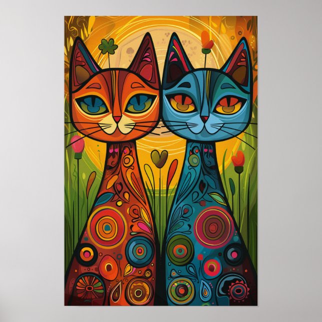 Katt i Harmony: Colorful Folk Art Poster (Framsidan)
