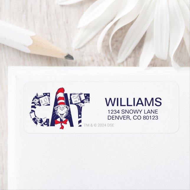 Katt i hatt | Cat Ansikte Text Returadress Etikett (Insitu)