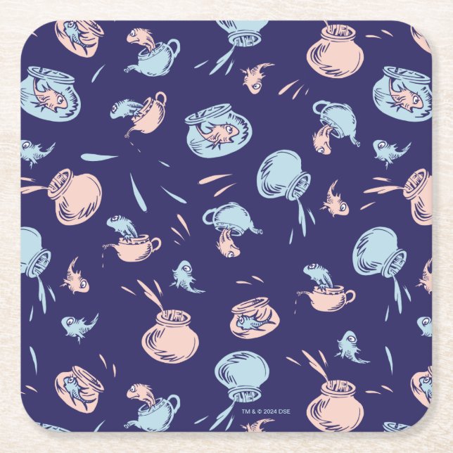 Katt i hatt | Fisken Mönster Underlägg Papper Kvadrat (Framsidan)