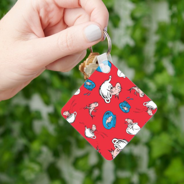 Katt i hatt | Fiskrött Mönster Nyckelring (Hand)