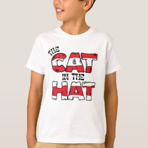 Katt i hatt   Röd och vit text med strimlad text T Shirt