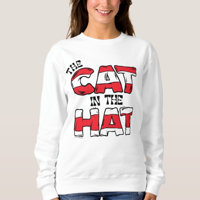 Katt i hatt | Röd och vit text med strimlad text T Shirt (Framsida)