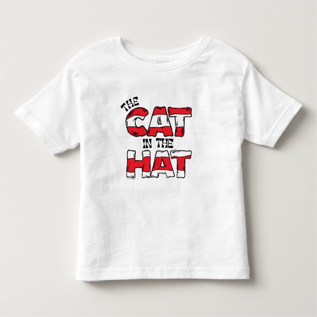 Katt i hatt | Röd och vit text med strimlad text T Shirt (Framsida)