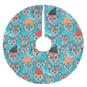 Katt i hatten julgransmatta borstad polyester