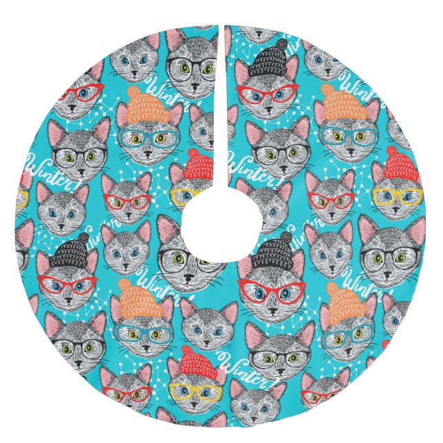 Katt i hatten julgransmatta borstad polyester (Framsidan)