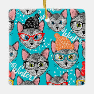 Katt i hatten julgransprydnad keramik