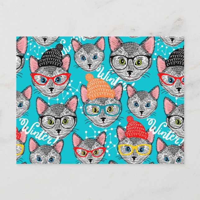 Katt i hatten vykort (Framsida)