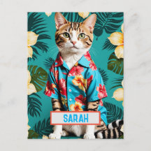 Katt i hawaiian Shirt Postcard - Lättare katt