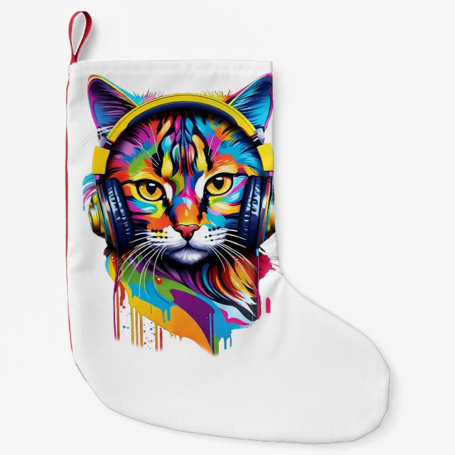 Katt i hörlurar liten julstrumpa (Framsidan)