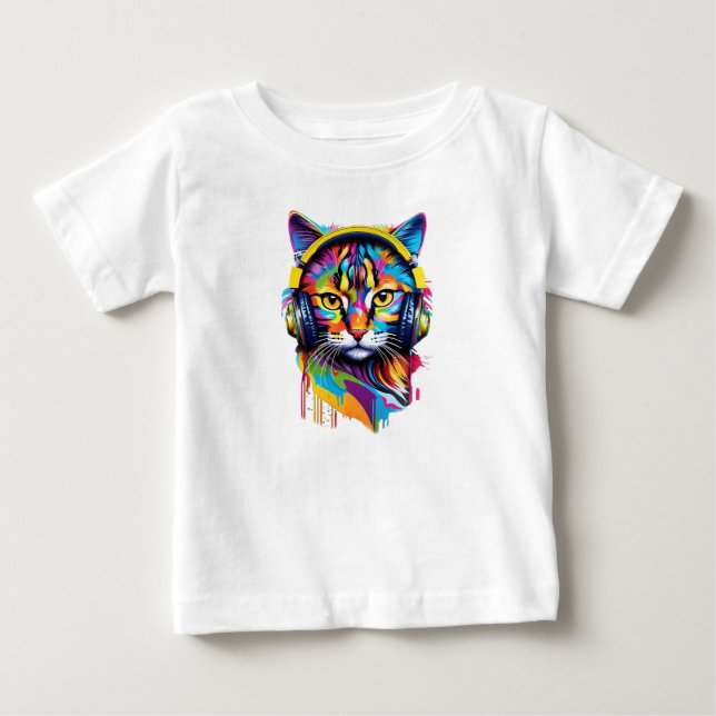 Katt i hörlurar t shirt (Framsida)