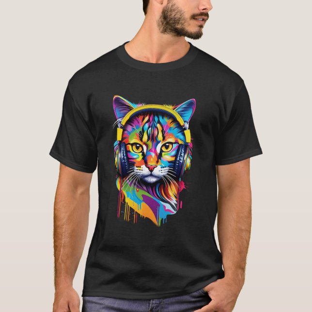 Katt i hörlurar t shirt (Framsida)