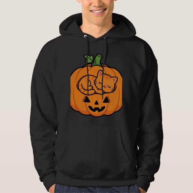 Katt i Jack O Lantern Halloween Hoodie (Framsida)