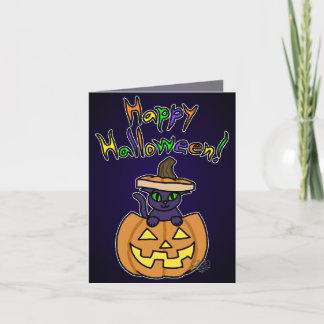 Katt i Jack-o'-Lantern Halloween-kort Kort