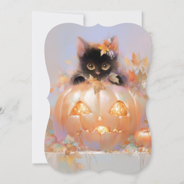 Katt i Jackolantern Halloween Baby Shower Inbjudningar (Baksida)