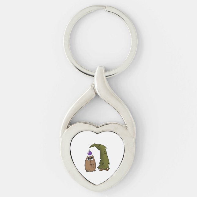 Katt i Julgran Twisted Heart Silverfärgad Nyckelring (Framsidan)