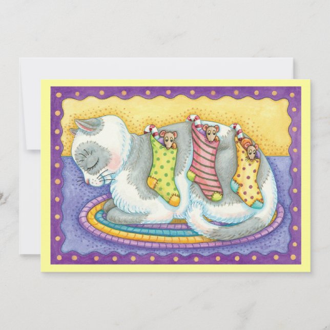 Katt i julklapp med möss i lager julkort (Framsida)