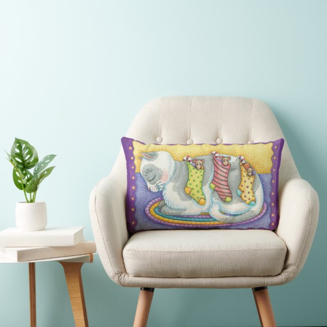 Katt i julklapp med möss i lager lumbarkudde (Stol)