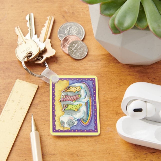 Katt i julklapp med möss i lager nyckelring (Skrivbord)