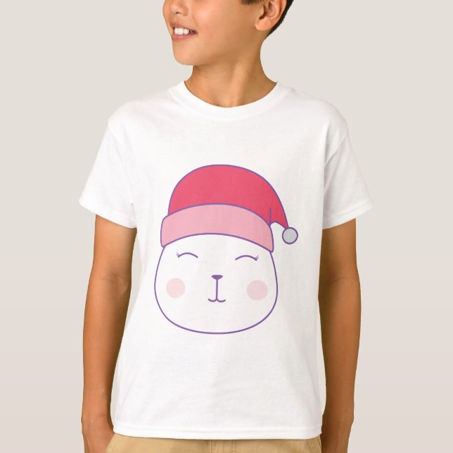 Katt i jultomten christmas hat T-Shirt (Framsida)