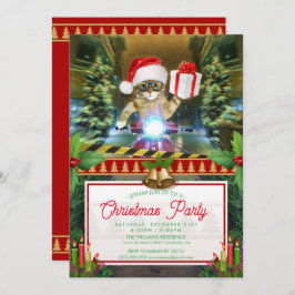 Katt i Jultomten som ger julklapp Inbjudningar