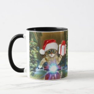 Katt i Jultomten som ger julklapp Mugg