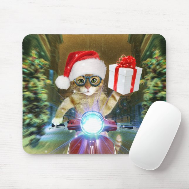 Katt i Jultomten som ger julklapp Musmatta (Med mus)