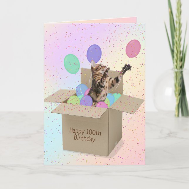 Katt i kartong för 100 år kort (Framsida)