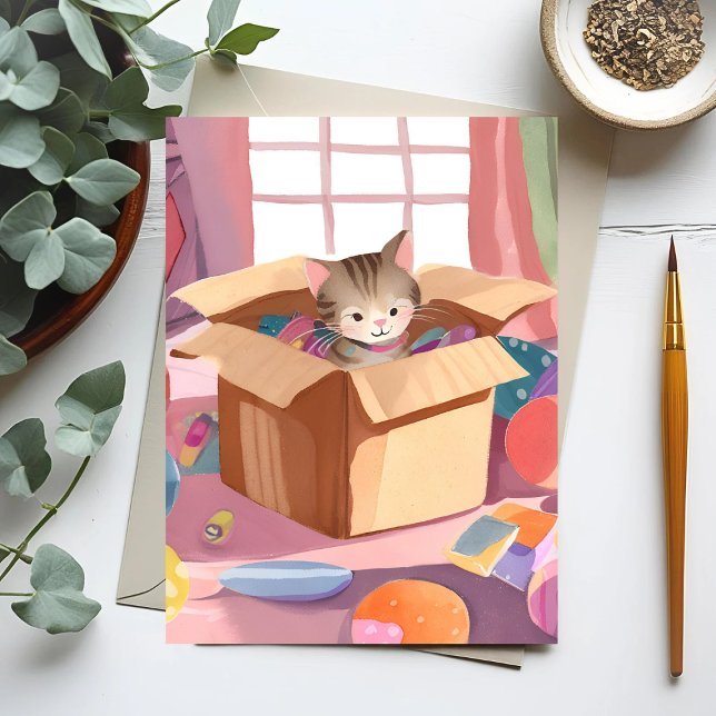 Katt i kartong | Kattunge akvarell katt Vykort (Skapare uppladdad)