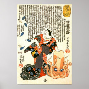 Katt i Kimono, Octopus Kuniyoshi Japansk finkonst Poster