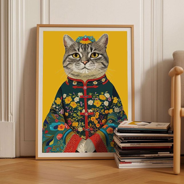 Katt i Kimono Tryck Färgrik Katt Tryck Japansk Kat (Skapare uppladdad)