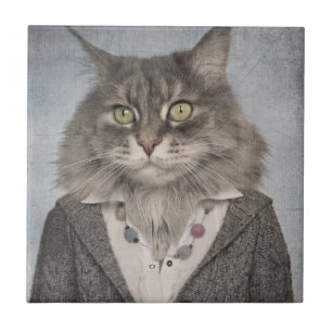 Katt i kläder kakelplatta