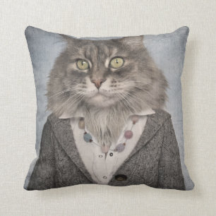 Katt i kläder kudde