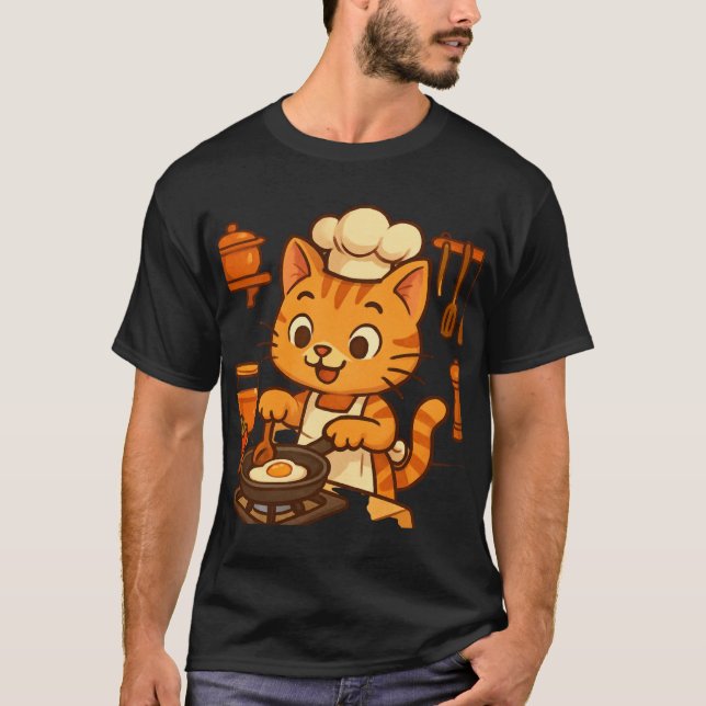 Katt i köket - Konst i Cute Chef T Shirt (Framsida)