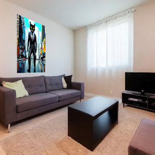 Katt i kostym i staden AI Art Poster