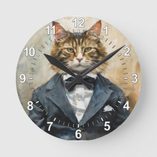 Katt i Kostym Rund Klocka