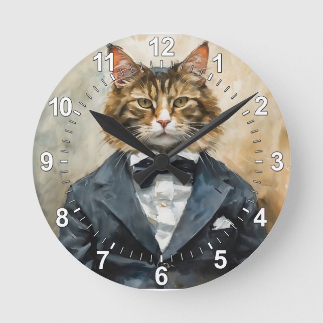 Katt i Kostym Rund Klocka (Framsida)