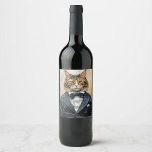 Katt i Kostym Vinflaska Etikett