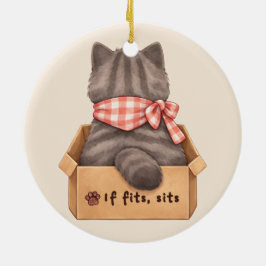 Katt i lådan julgransprydnad keramik