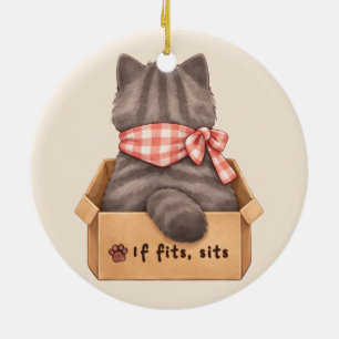 Katt i lådan julgransprydnad keramik