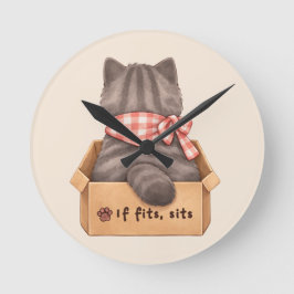 Katt i lådan rund klocka