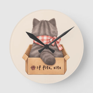 Katt i lådan rund klocka