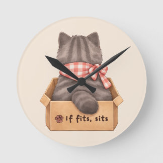 Katt i lådan rund klocka